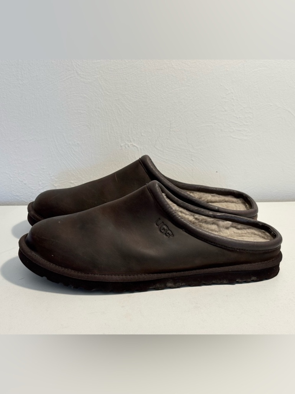 Ugg Classic Clog Men's Size 16 Brown Leather Lined Shearling Mules